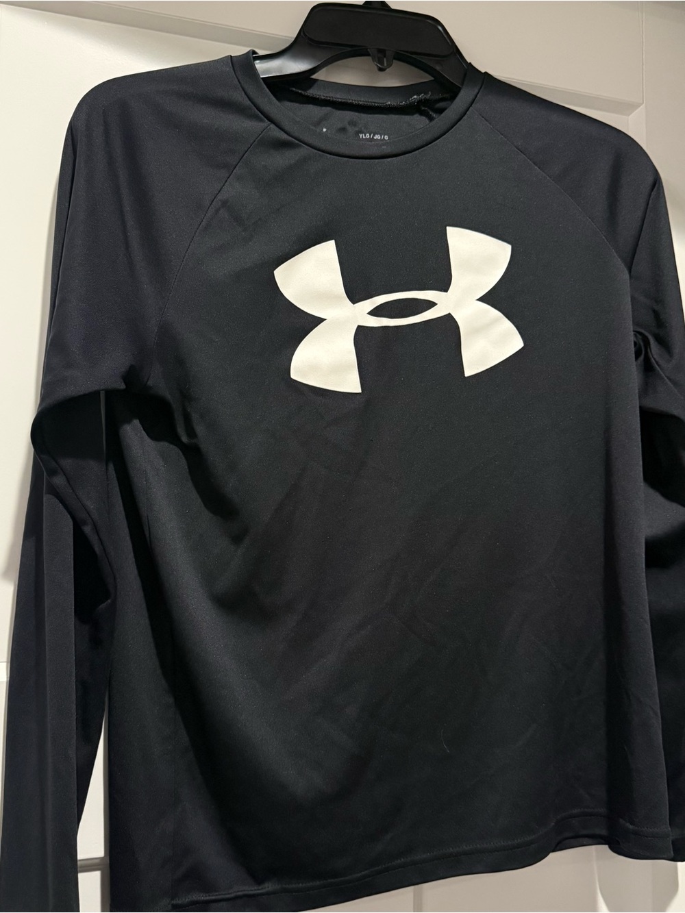 Under Armour Black Long Sleeve Tee with White Logo - Kids
